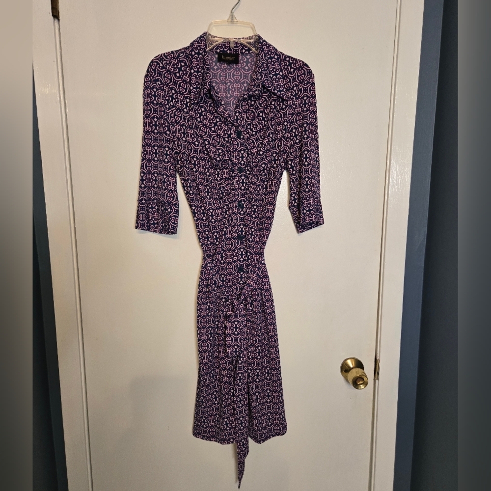 Laundry By Shelli Segal Navy and Pink Geometric Jumpsuit
